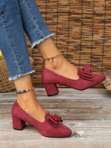 Fashionable And Versatile High-heeled Shoes With Bowknot Design For Women Suitable For Four Seasons - Burgundy - View 3
