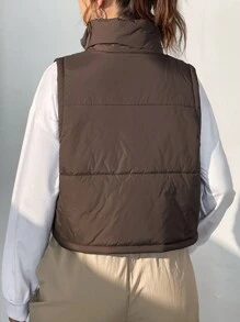 SHEIN EZwear Abrigo chaleco acolchado con cremallera sin manga