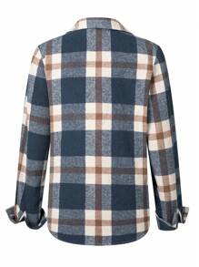 Manfinity Homme Men Plaid Print Pocket Patched Shirt - Navy Blue - View 2