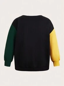 SHEIN CURVE+ Plus Letter Graphic Colorblock Drop Shoulder Sweatshirt - Multicolor - View 2