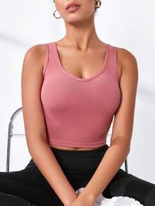 素色短款運動背心 - 酒紅色 - 查看 5