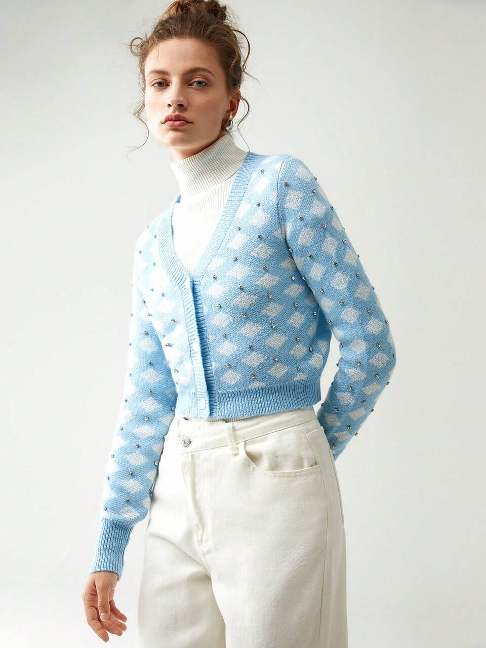 Geo Pattern Button Front Cardigan