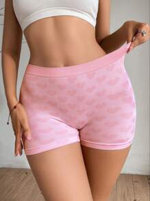 PetitDoll Cute Sweet Pink Knitted Fabric Boyshorts With Heart Print, Slight Stretch Girls Athletic Shorts - Pink - View 4