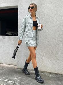 Aveloria Camisa unicolor con botón delantero & Falda - Verde - Ver 6