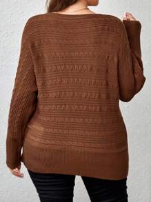 EMERY ROSE Talla grande Jersey de cuello cruzado de manga murciélago cruzado cruzado sin camiseta - Marrón - Ver 2