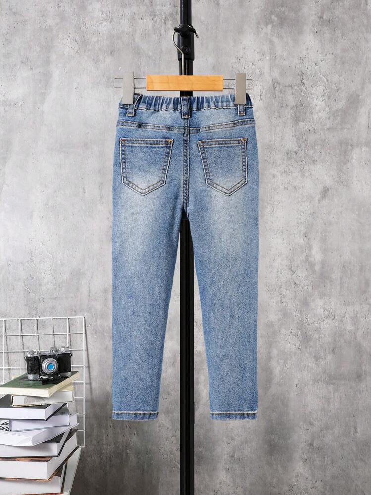 Chico joven Jeans desgarro crudo con lavado - Azul lavado medio - Ver 2