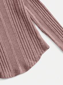 SHEIN 女大童素色弧形下擺條紋針織T恤 - 藕粉色 - 查看 3