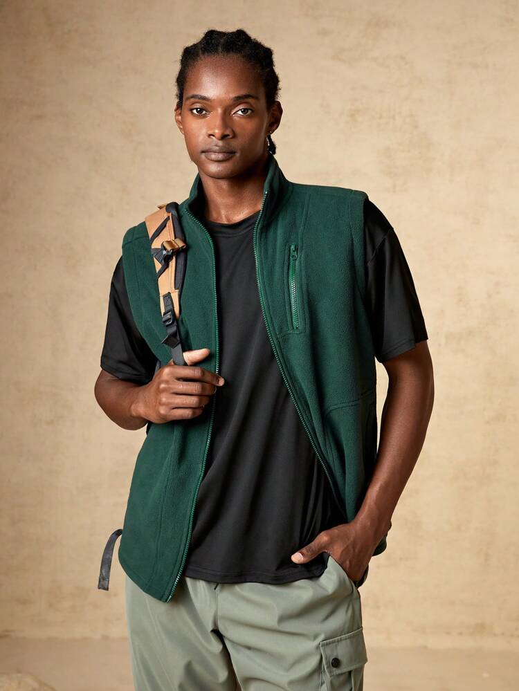 Men's Solid Color Zipper Closure Outdoor Vest Jacket