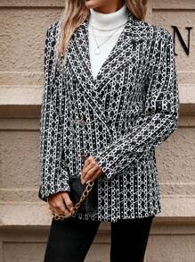 SHEIN Clasi Allover Print Double Breasted Blazer