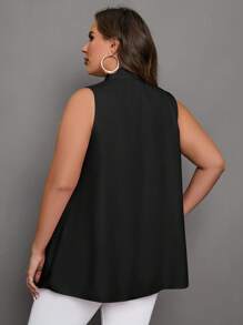 Chikora 大碼繫帶領不對稱下擺襯衫 - 黑色 - 查看 3