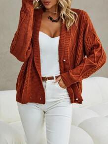 SHEIN Clasi Xoắn Dan Thả vai Đôi ngực Áo len Mở - trái cam - Xem 3