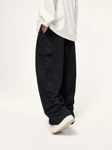 INFLATION Men Flap Pocket Side Drawstring Waist Cargo Pants - Black - View 2