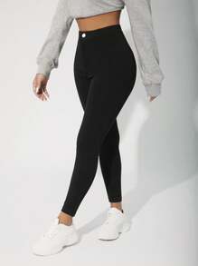 SHEIN EZwear Brushed Fabric Thermal High Waist Skinny Cropped Jeans Thickened Denim - Black - View 3