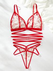 SHEIN Set de lencería con bordado floral de malla - Burdeos - Ver 2