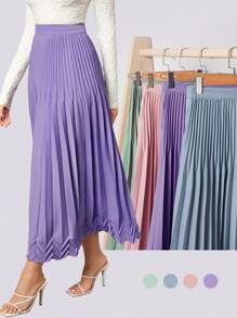 BizChic High Waist Chevron Pattern Pleated Skirt Workwear - Lilac Purple - View 1