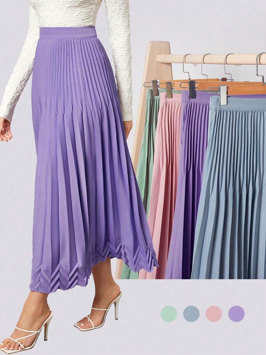 BizChic High Waist Chevron Pattern Pleated Skirt Workwear - Lilac Purple - View 1