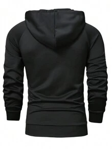 Manfinity Homme Men Flap Pocket Raglan Sleeve Drawstring Hoodie Work Long Sleeve Hoodie, For Friends, Husband, Boyfriend Gifts - Black - View 2