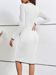 SHEIN Privé Contrast Binding Belted Bodycon Dress - White - View 2