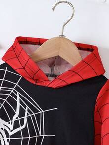 男嬰雙色蜘蛛網印花連帽衫和運動褲 - 紅色 - 查看 3