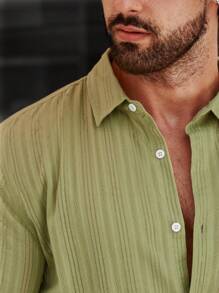 Manfinity Homme 男士素色前排扣襯衫 - 芥末黃 - 查看 3