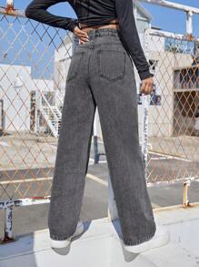 SHEIN EZwear 高腰闊腿牛仔褲