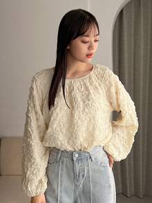 FRIFUL Solid Bishop Sleeve Tee - Beige - View 8