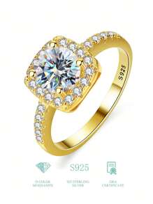 ESBERRY 1 件 2 克拉莫桑石钻石订婚戒指 女士结婚戒指 S925 纯银闪耀金戒指 承诺戒指 永恒戒指 周年纪念戒指 情人节奢华女士珠宝礼物