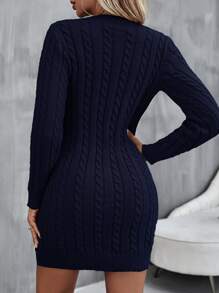 SHEIN Privé Cable Knit Sweater Dress Without Belt - Navy Blue - View 2