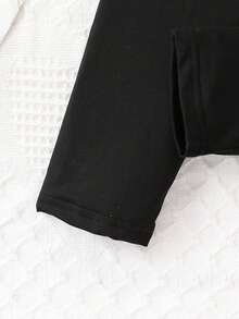 SHEIN 女大童字母刺繡荷葉邊腰帶T恤和緊身褲 - 黑色 - 查看 3