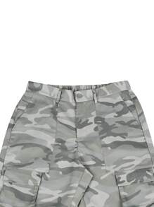 Manfinity Roghcode Men Camo Print Flap Pocket Cargo Pants, Long Street Wear Baggy Pants, For Husband, Boyfriend Gifts, Fall - Light Grey - View 4