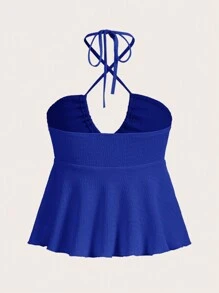 SHEIN MOD 纯色露背上衣 - 寶藍色 - 查看 2