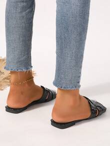 校園風格簡約風和多用途方頭女性拖鞋 - 黑色 - 查看 2