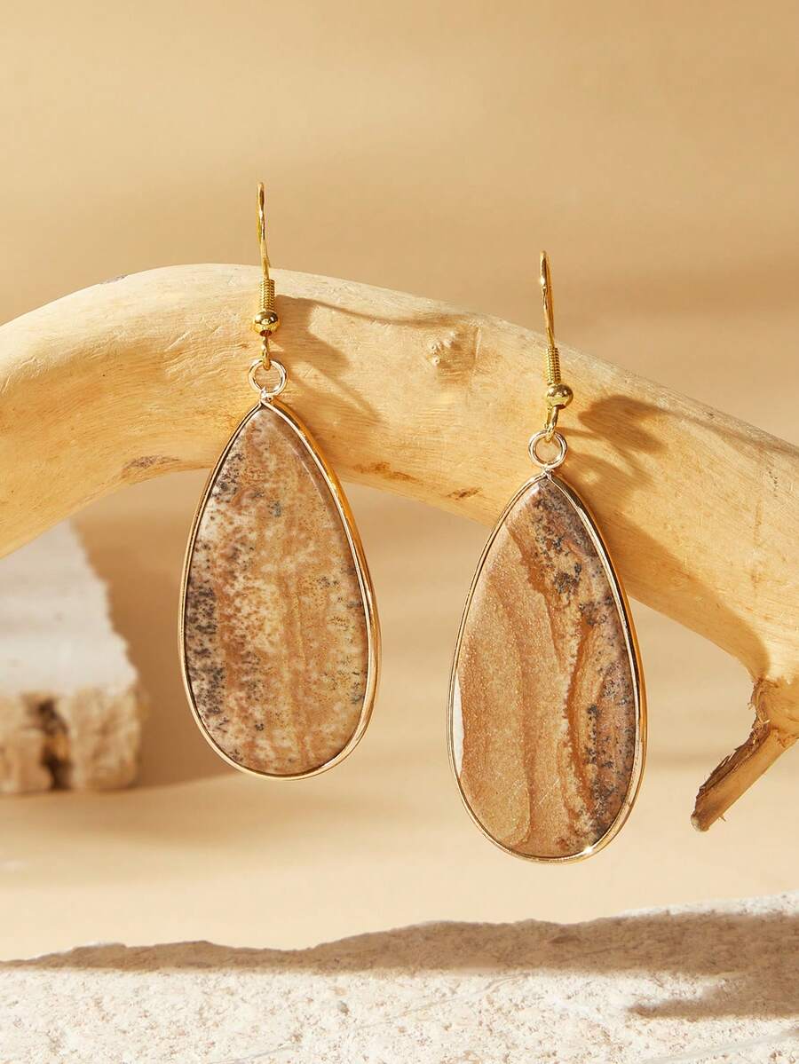 SHEIN VCAY Đá tự nhiên Hình giọt nước Vật rủ xuống Hoa tai - Nhiều màu - Xem 1