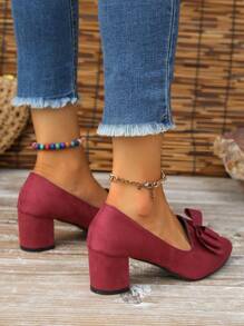 Fashionable And Versatile High-heeled Shoes With Bowknot Design For Women Suitable For Four Seasons - Burgundy - View 5