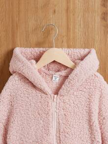 SHEIN 女大童拉鏈開襟落肩袖連帽法蘭絨夾克 - 粉色 - 查看 5