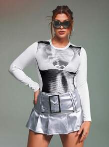 SHEIN ICON Plus Body Print Crop Tee - White - View 1