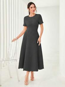 Modelyn Solid A-line Dress - Dark Grey - View 1
