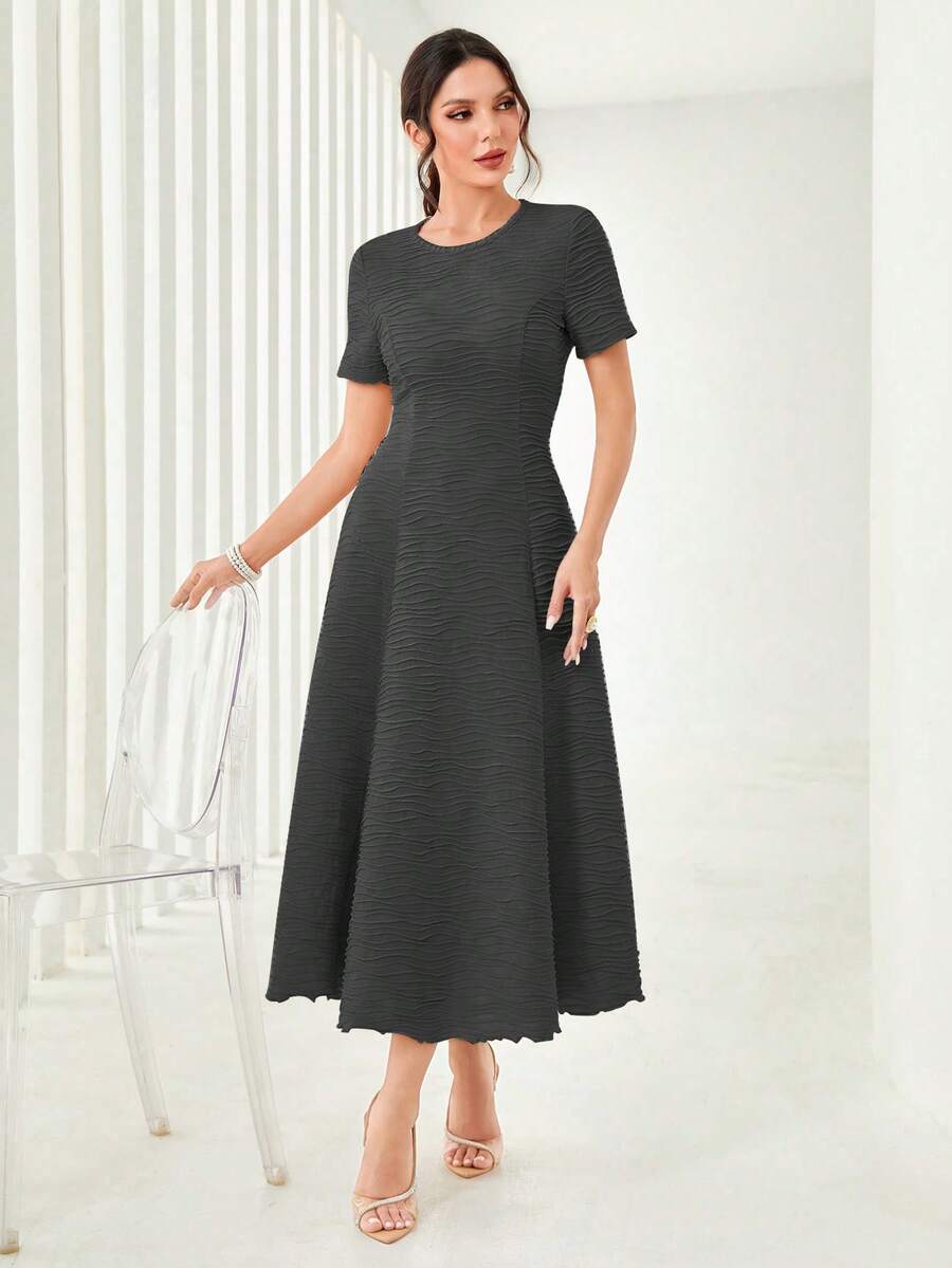 Modelyn Solid A-line Dress - Dark Grey - View 1
