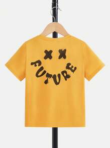 SHEIN Tops con trai lớn Hoạt hình Lá thư Giải trí - Màu vàng - Xem 1