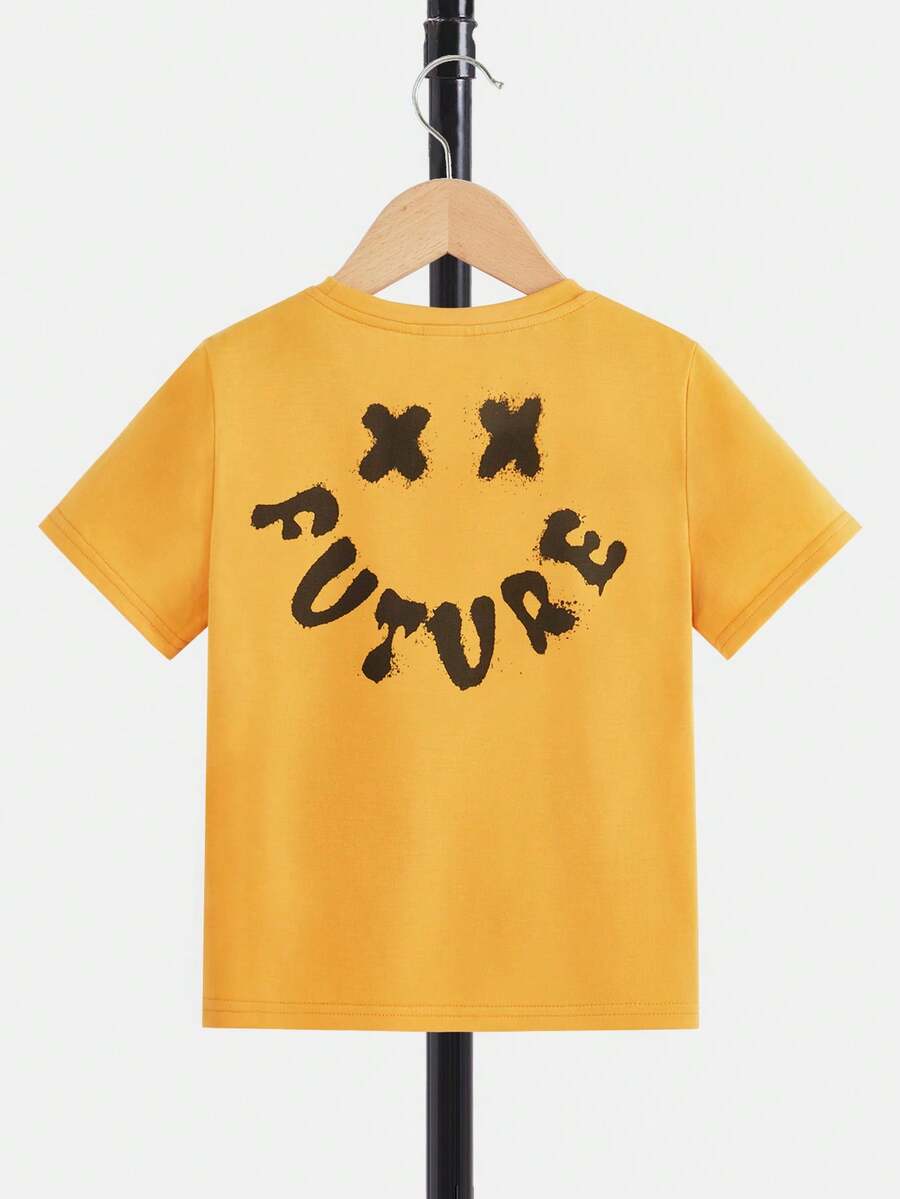SHEIN Tops con trai lớn Hoạt hình Lá thư Giải trí - Màu vàng - Xem 1