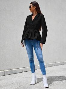Aveloria Lapel Neck Knot Side Wrap Peplum Blazer Fall Cloth For Women - Black - View 5
