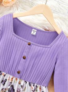 SHEIN Chica preadolescente Vestido con estampado de mariposa de cuello cuadrado - Púrpura malva - Ver 4