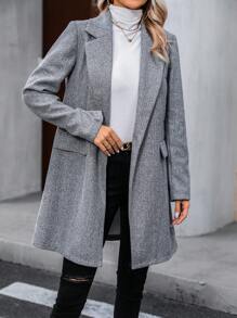 SHEIN Unity Lapel Neck Flap Detail Overcoat - Grey - View 4