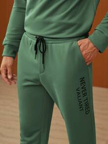 GENTILAND Men Letter Graphic Hoodie & Sweatpants - Green - View 4
