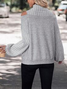 SHEIN LUNE Cold Shoulder Lantern Sleeve Sweatshirt - Grey - View 2