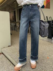 DAZY Cao eo Xén Thô Quần legging thẳng - Màu xanh lam - Xem 7