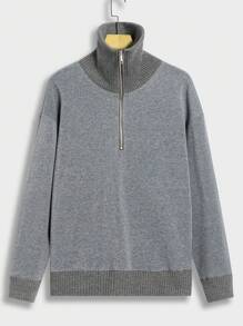 Manfinity Homme Lockere Passform Herren Kontrastbesatz Half Zip Drop Schulter Sweatshirt - Dunkelgrau - Übersicht 6