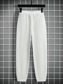 Manfinity Homme 男款寬鬆字母圖案束口褲 - 白色 - 查看 3