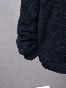 SHEIN 青少年男孩休闲贴布羊毛连帽运动衫和慢跑裤两件套 - 藏蓝色 - 查看 8