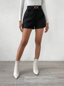 Chiquease High Waist Chain Detail Shorts - Black - View 5